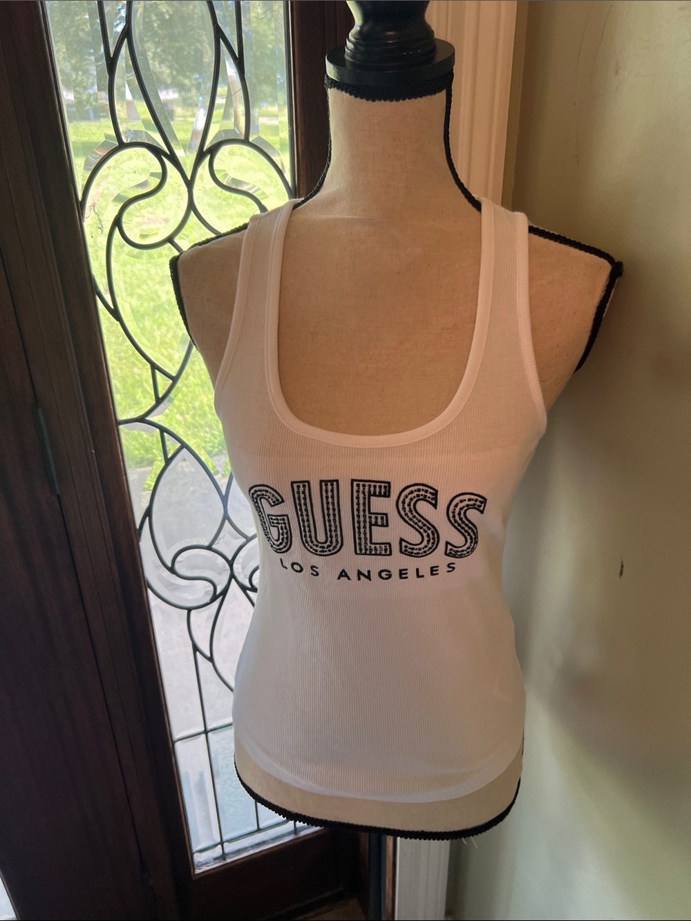 GUESS White Ribbed Logo Tank Top - Picture 5 of 8